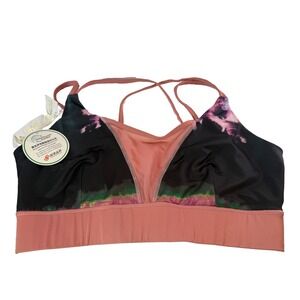 Wolf & Whistle Strappy Back Yoga Sports Bra Top Abstract Tie Dye Pink NWT 10